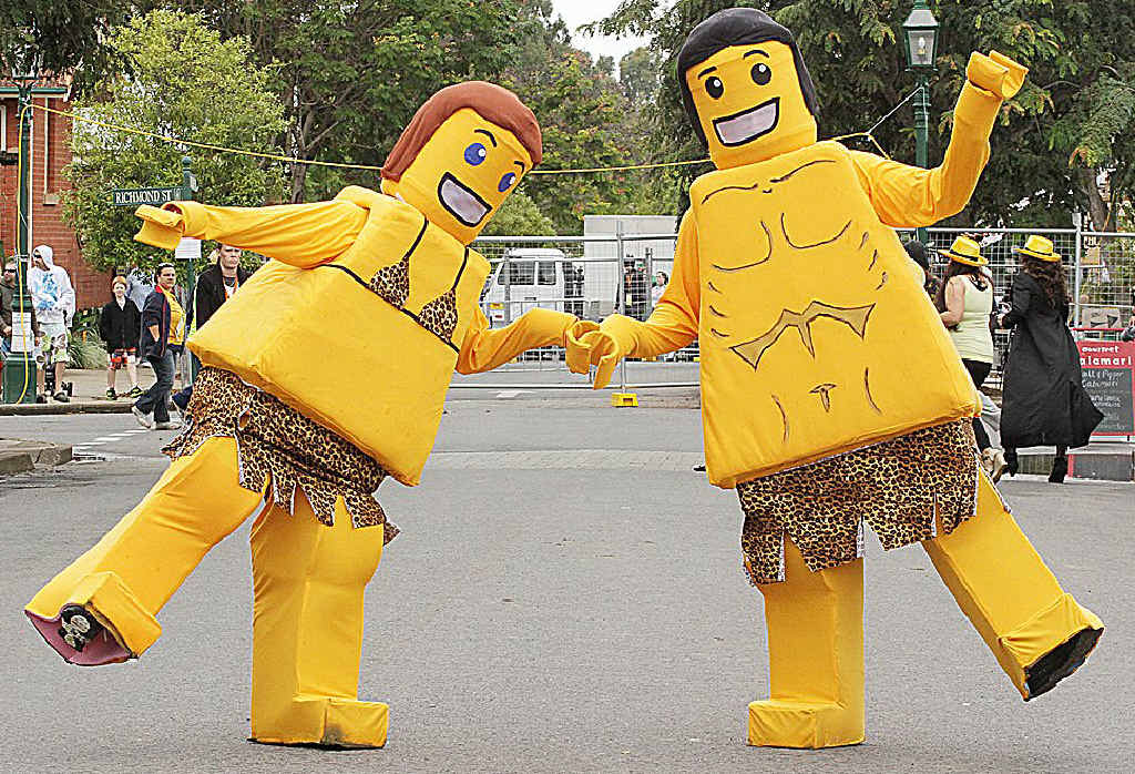 Michelle and Michael Schulz dressed in yellow as Lego versions of Tarzan and Jane. Michelle and Michael Schulz dressed in yellow as Lego versions of Tarzan and Jane.
